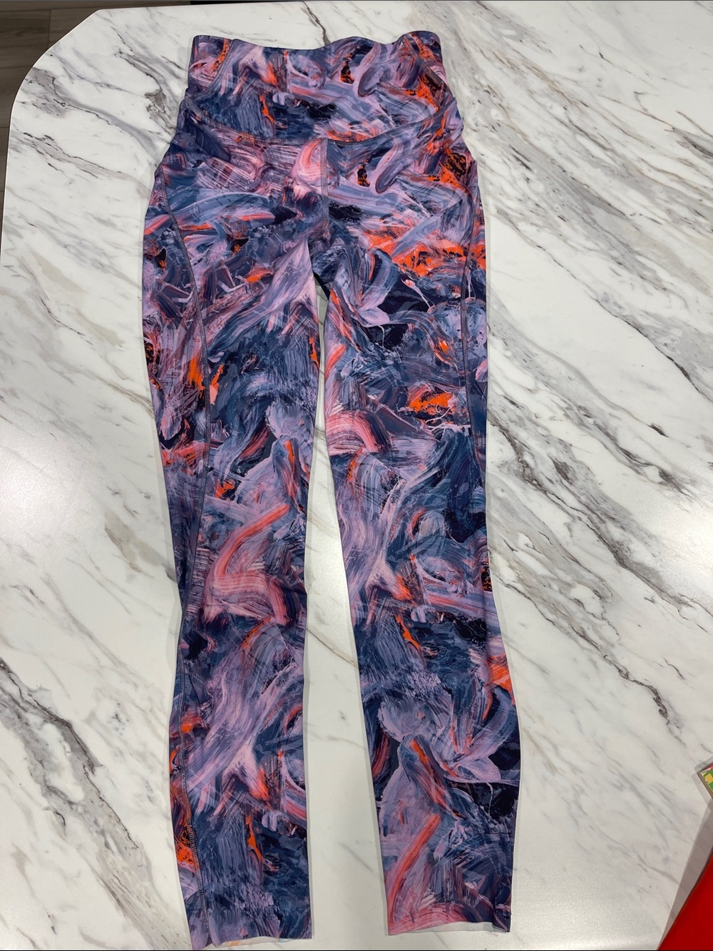 Lululemon Abstract Brushstroke Leggings in Navy, Pink & Orange
